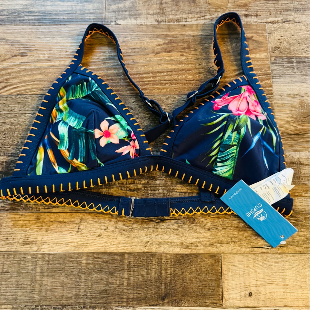 Cupshe Navy Bikini with Floral Accents
